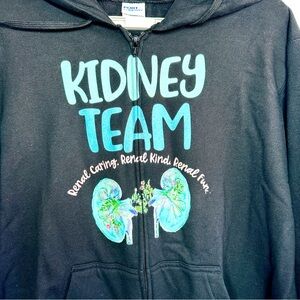 Kidney Team Hooded Sweatshirt Hoodie L Black Full Zip Graphic Print Hood New